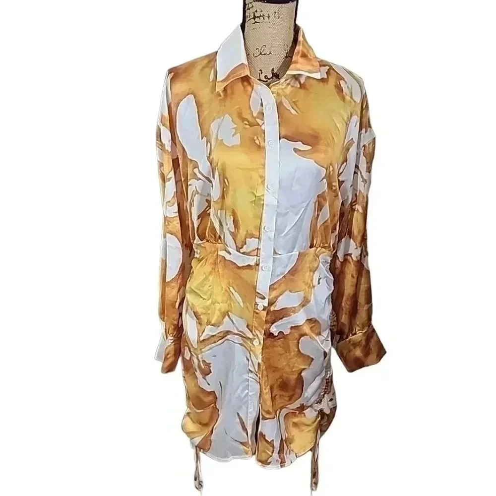"Sleek Sophistication: FASHION Nova Women's Satin Shirt Dress (Size Large, NWT)" - Picture 5 of 10